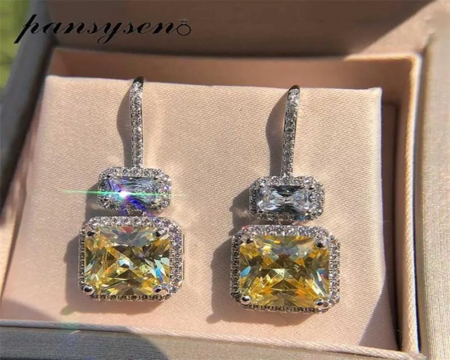 Pansysen Original 925 Sterling Silver Yellow Citrine Gemstone Dingle Drop Earrings For Women White Gold Color Fine SMEEXCHIT Gifts 25258529