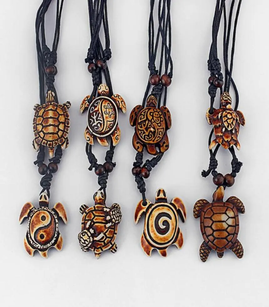 Drop 8pcs gemischte Stile Ethnische Stammes -Faux Yak Knochen Meeresschildkröte Anhänger Halskette einstellbar3295903