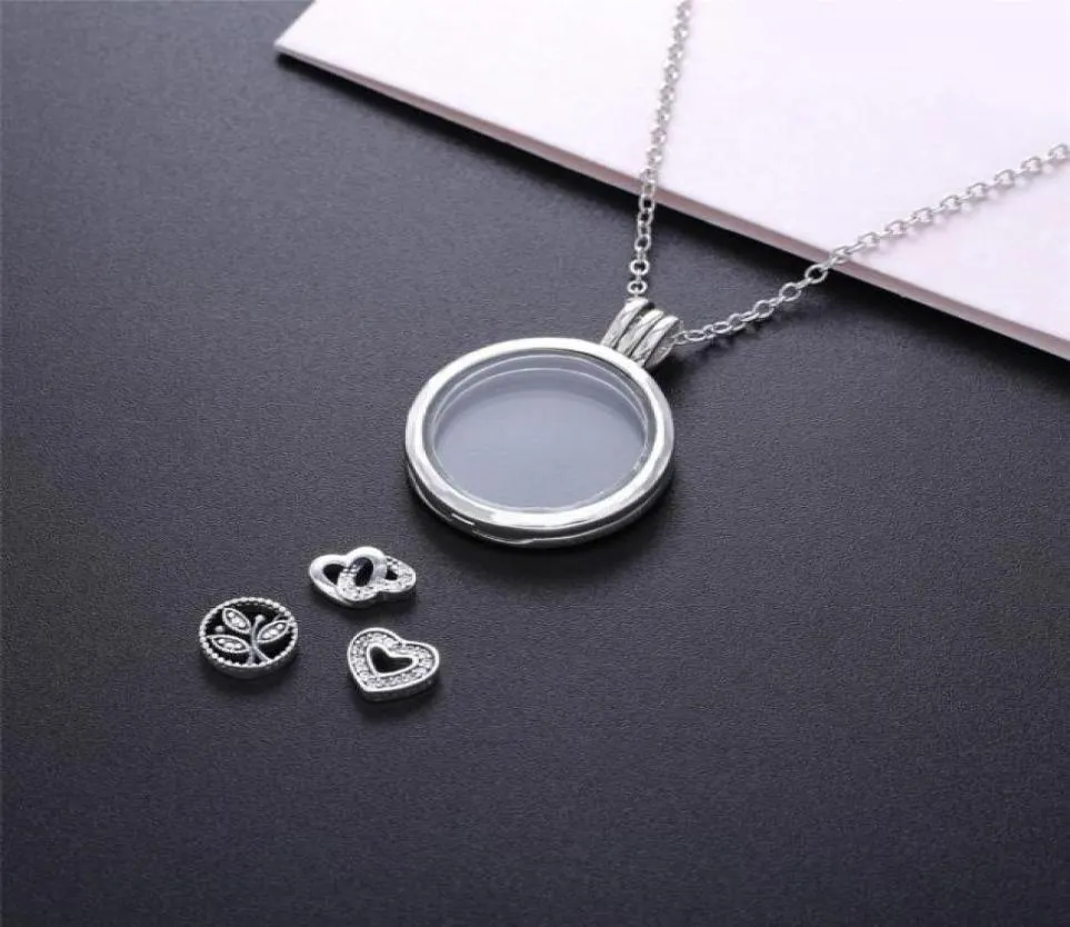 Fashion925 Sterling Silver Floating Locket Pan Necklace With Clear Cubic Zirconia Glass For Women Gift DIY Jewelry50435311712061