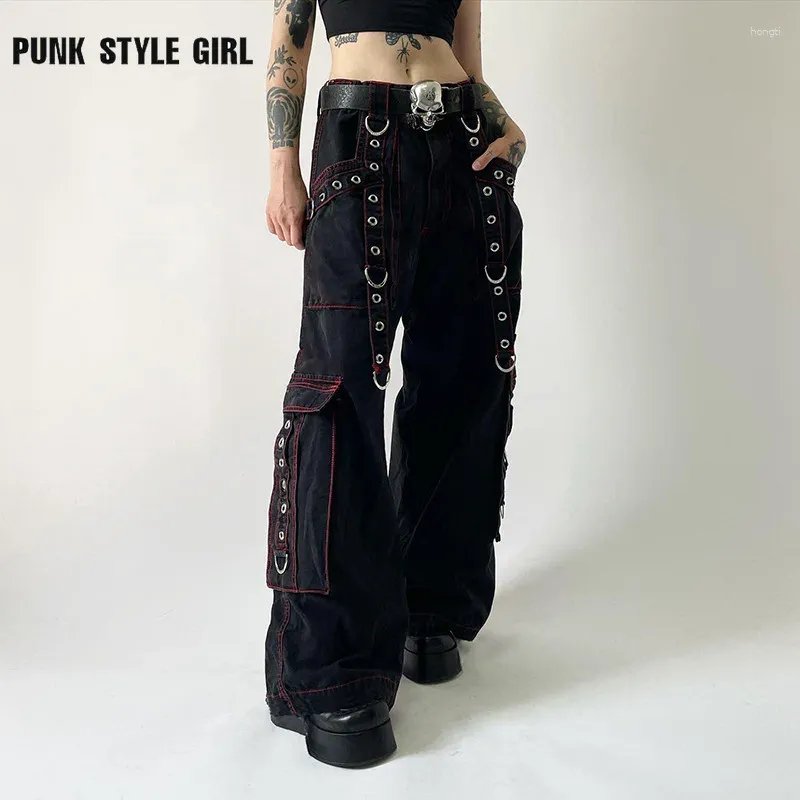 Women's Jeans Cyber Punk Unisex Women Gothic Baggy Trousers Overalls Y2K Harajuku BF Cargo Couple Casual Loose High Waist Pants