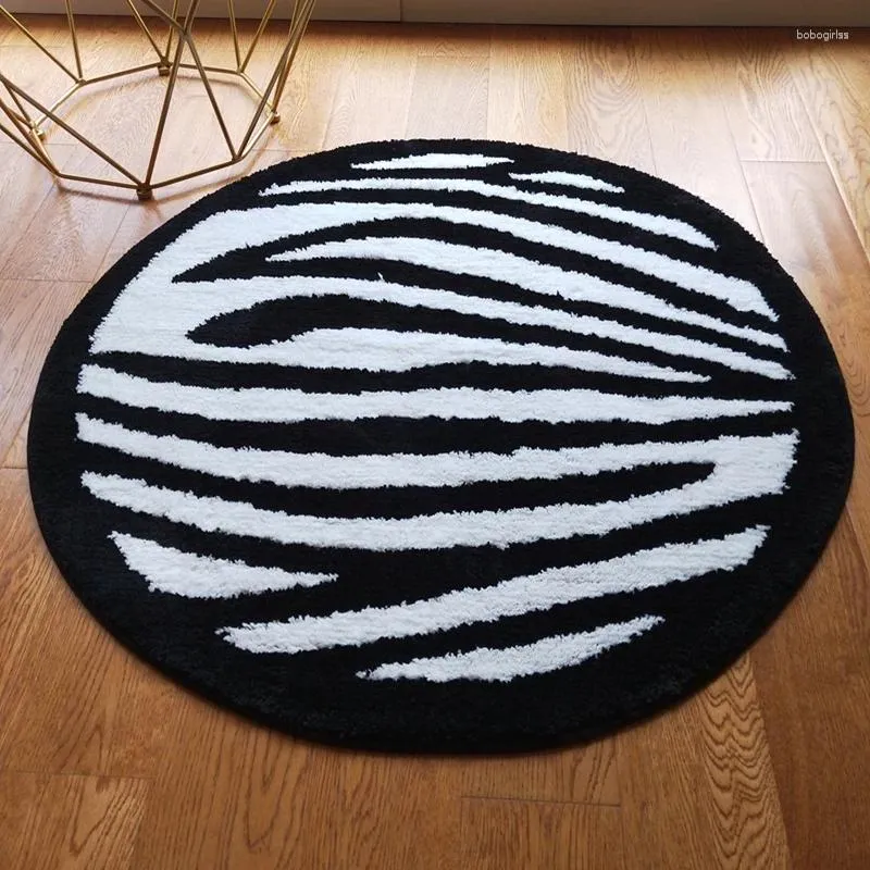 Teppiche Schwarze weiße Zebra Streifen runden Tufting Teppich Couchtisch Fläche Teppich Fußmatten Schlafzimmer Nacht