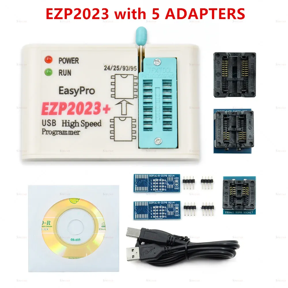 Calculateurs EZP2023 PROGRAMMER USB SPI SET complet + 12 Adaptateur Prise en charge 24 25 93 95 EEPROM FLASH BIOS MINIPRO PROGRAMMATION COMPILATEUR DE COMPILATEUR