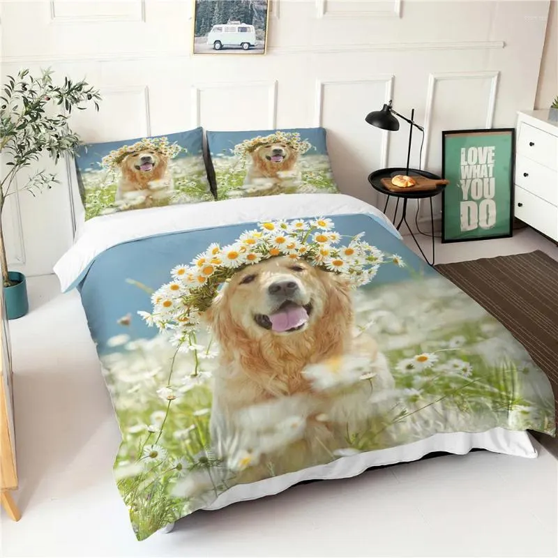 Ensembles de literie 3D Tissu de lits de lit mignon couple de motif de gog avec des taies de couverture de couette chaude douce Double Doona Chichildren's Bedd