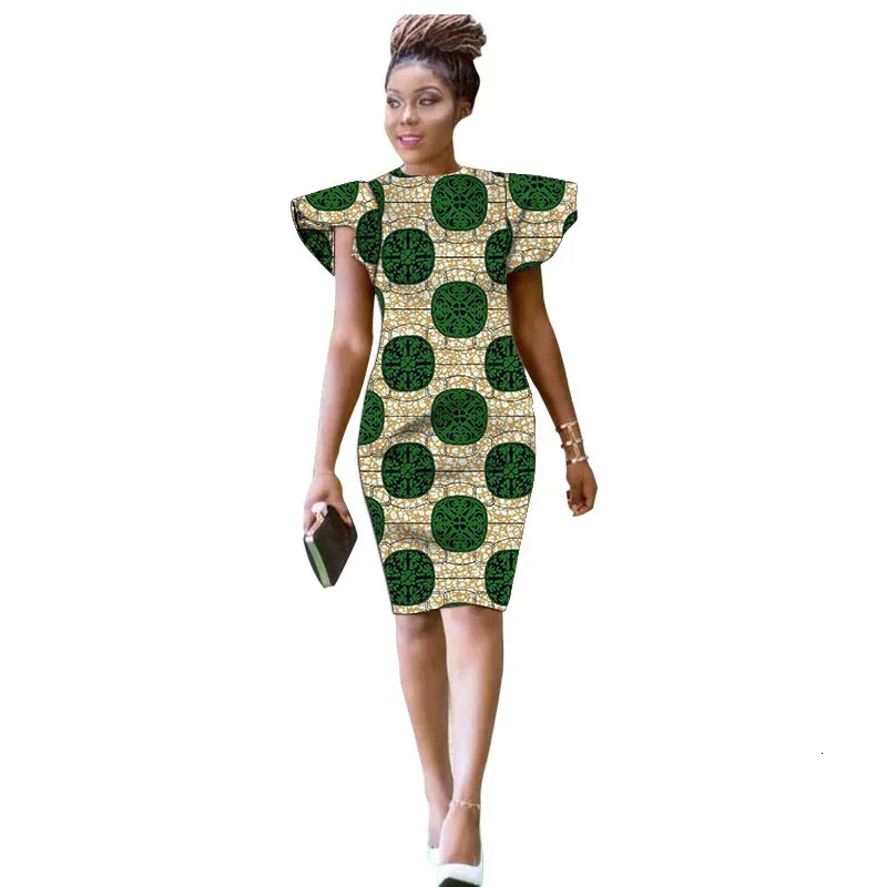 Afrikanische Mode Frauen Ankara Outfits Dashiki Print Kleid Knie Länge Hochzeitspartei Kleidungsstück für Damen 240329