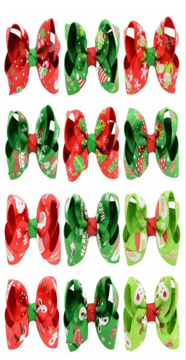 MixColor Baby Christmas Print Girl Ribbon Bow Clips Hairpin Hair Bow with Clips for Kids Christmas8359547