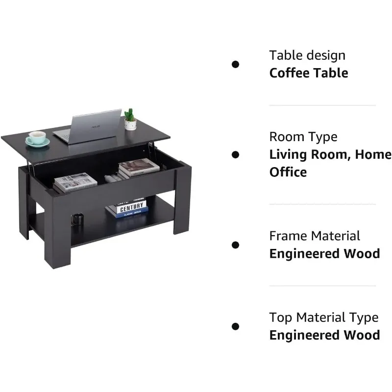 FDW Lift Top Coffee Table with Hidden Compartment and Storage Shelf ...