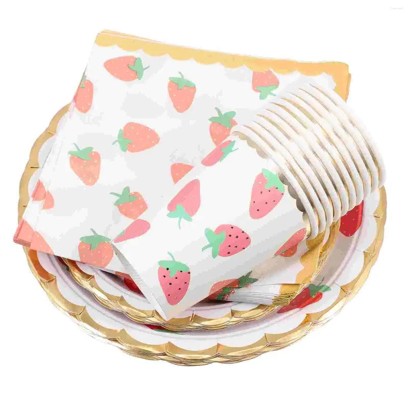 Wegwerp servies voor een servies Strawberry Paper Cups Flatare Party Cutlery Birthday Table Pool