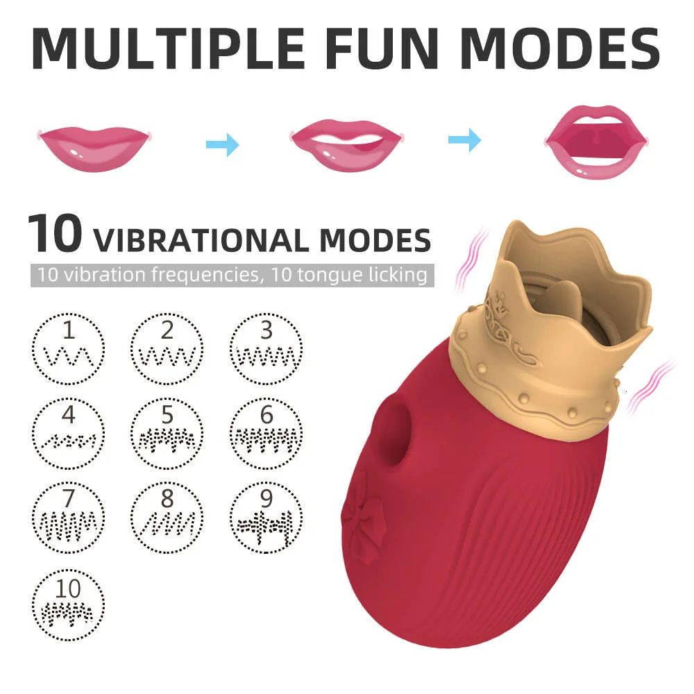 Sucção clitóris de mamilo lambida de língua lambida de brinquedos sexy para mulheres vibrador de sucção coroa rosa rosa massageador de silicone