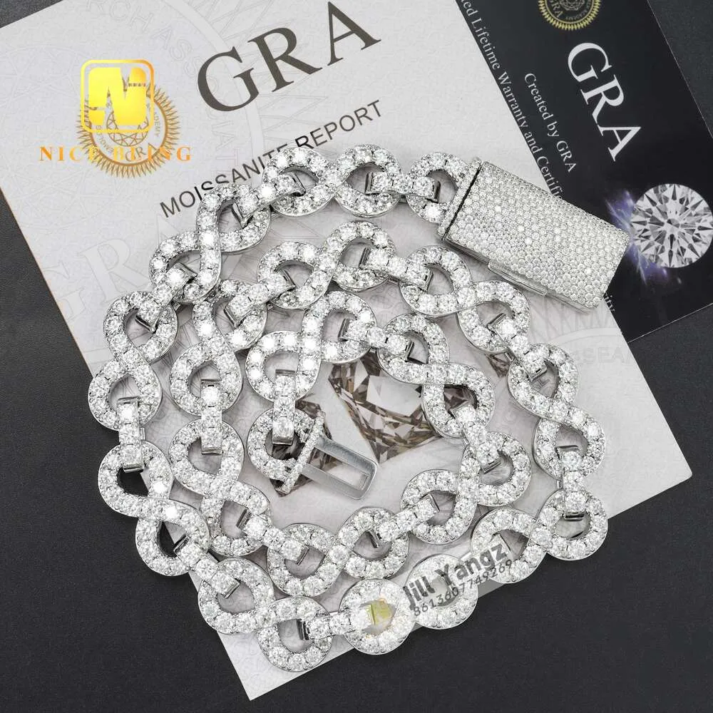 GRA -certifierad Moissanite Infinity Chain Sterling Sier Hip Hop Iced Out Fine Jewelry 10K 12K14K Kubansk kedja