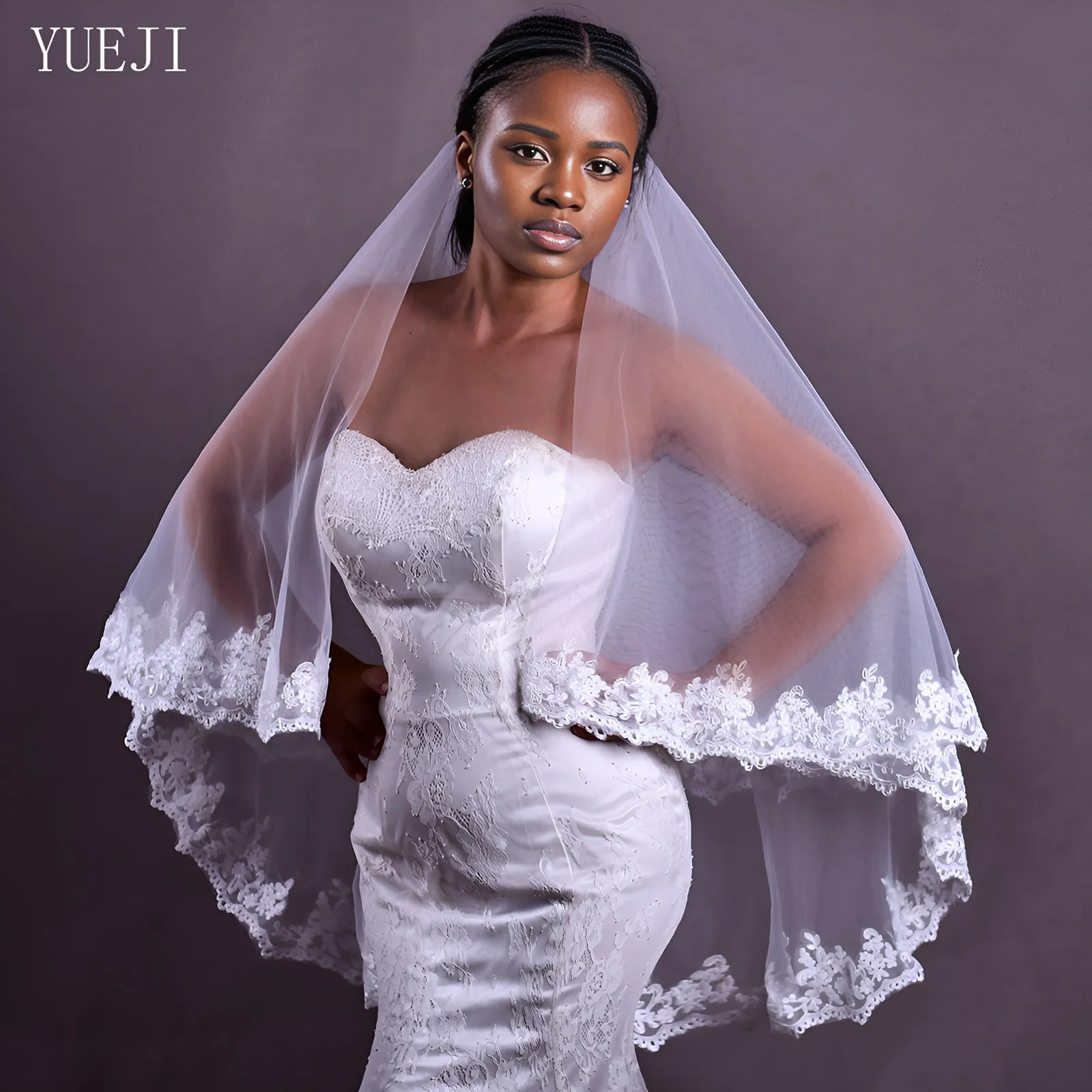 Double Lace Edge Bridal Veil With Blusher Two-Layer Nylon 