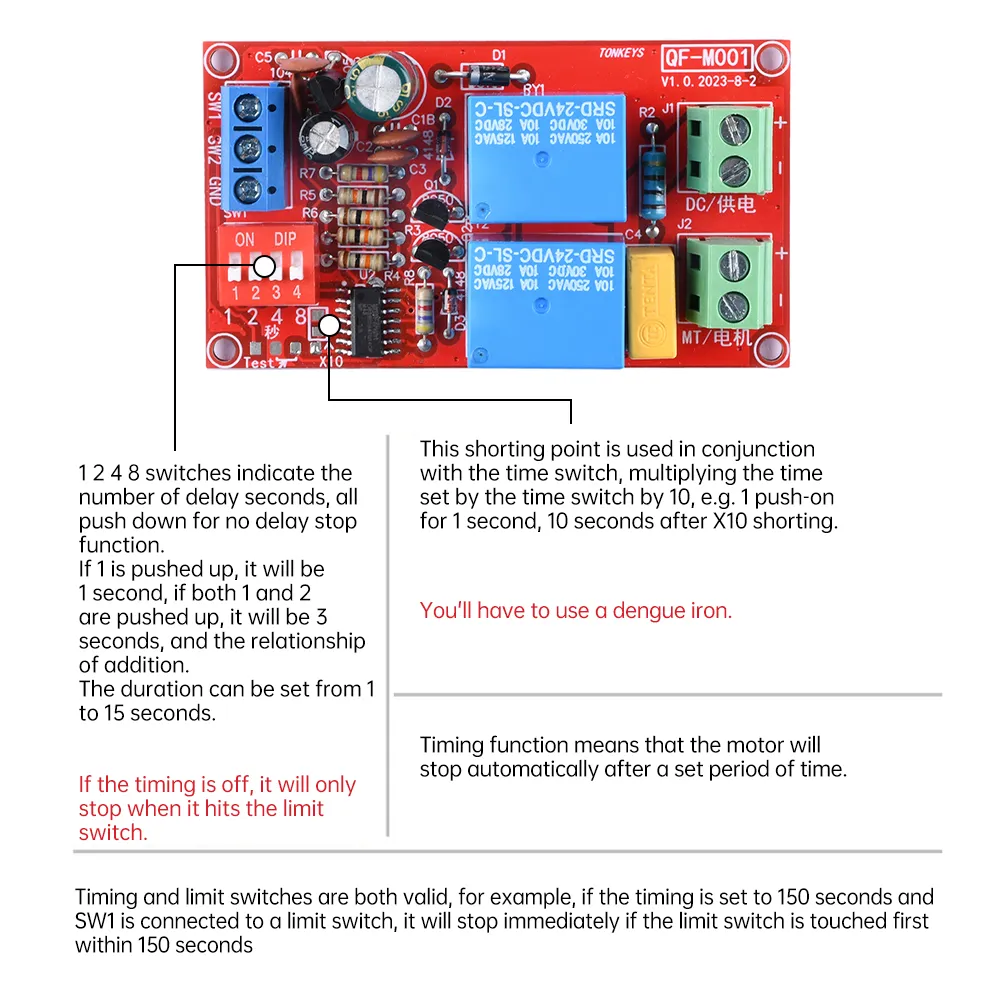 10A 5V/12V/24V DC Motor Forward and Reverse Relay Module with Timer ...