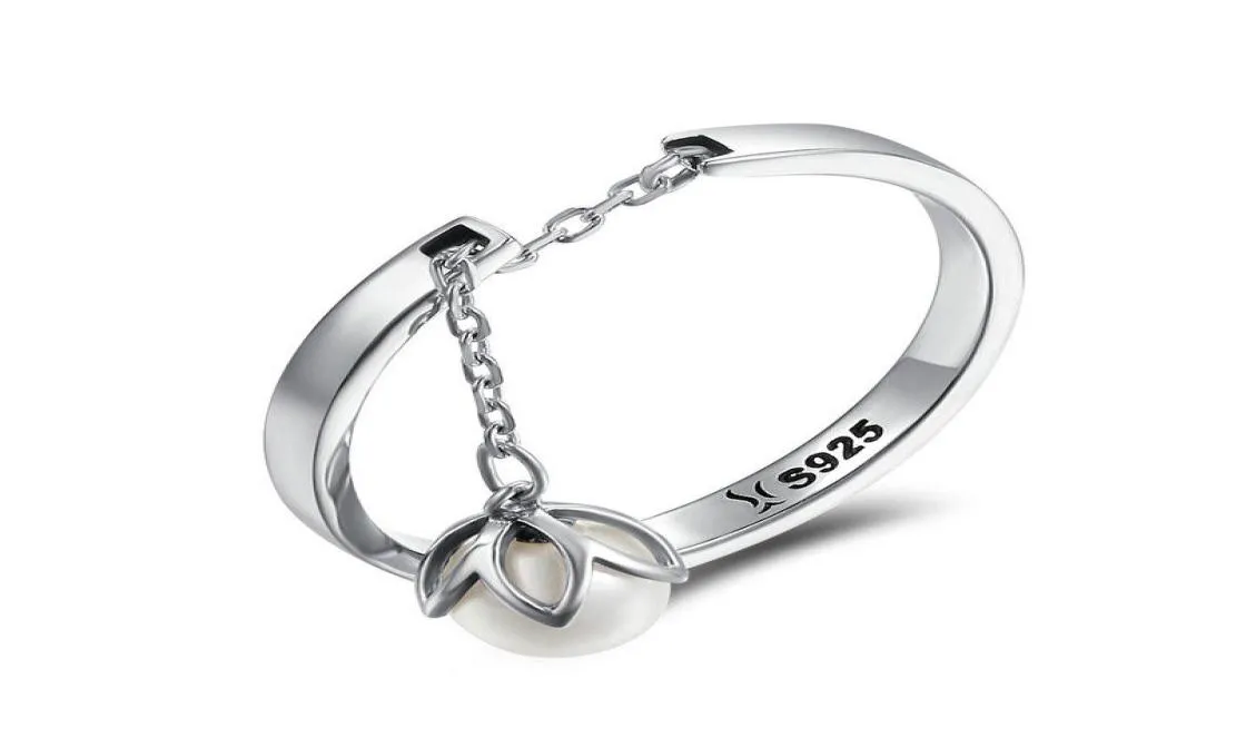 Femmes039S Cupronickel Solid S925 Silver Ring Dangel Eau douce Perle Réglable16355594148159