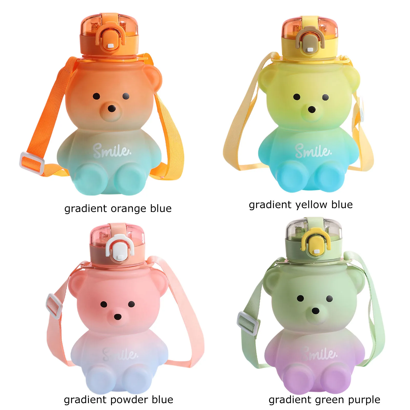 Kawaii Bear bottle water bottle - 800ml Gradient Capacity with Straw ...