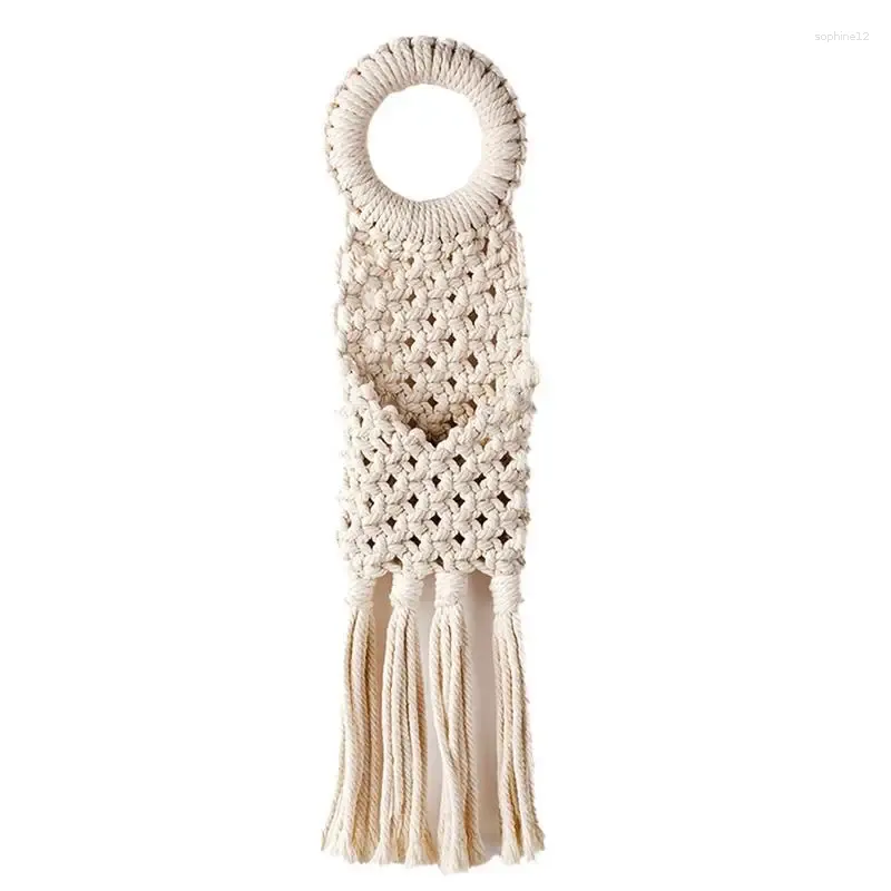 Figurine decorative Macrame Wall Hanging Tapestry con tasca boho arazzi decorazione arte bohémien fatte a mano in tessuto a mano