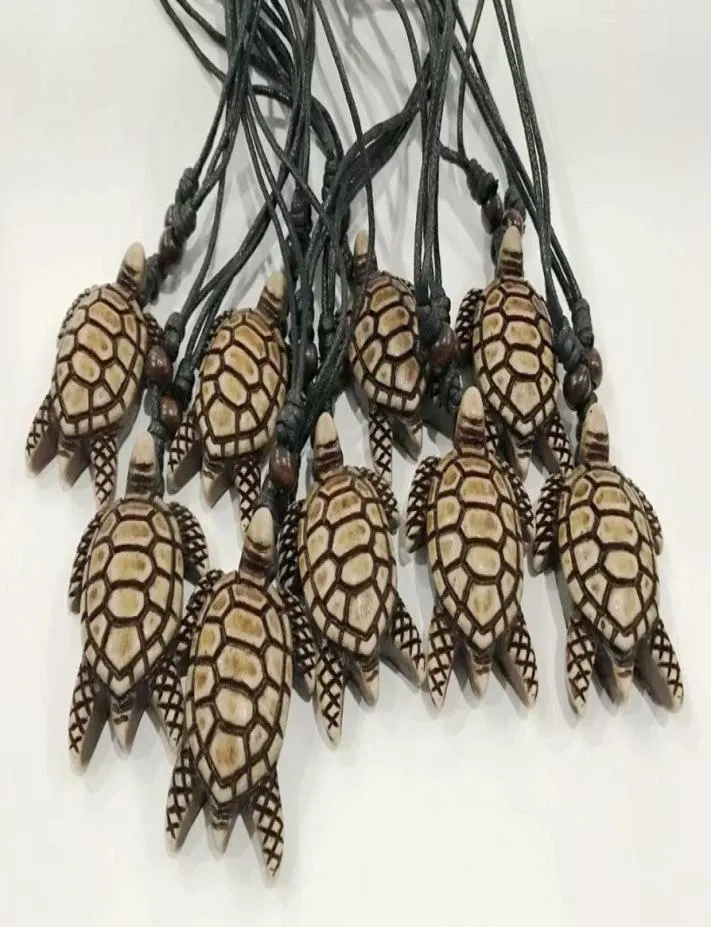 YQTDMY 12 pcs Dark Brown Yak Bone Turtle Tortoise Necklace Pendants Wax Cord Adjustable Hawaii Surfer Necklace Fashion Jewelry3850415