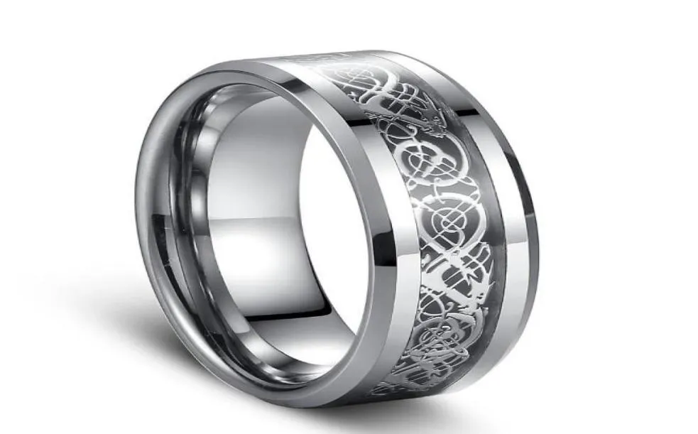 SIVER Dragon Inlay Tungsten Anello in carburo Punk in stile Punk Gioielli tradizionale Cultura Dragon Dragon Ring di 8 mm per coppie America7306539