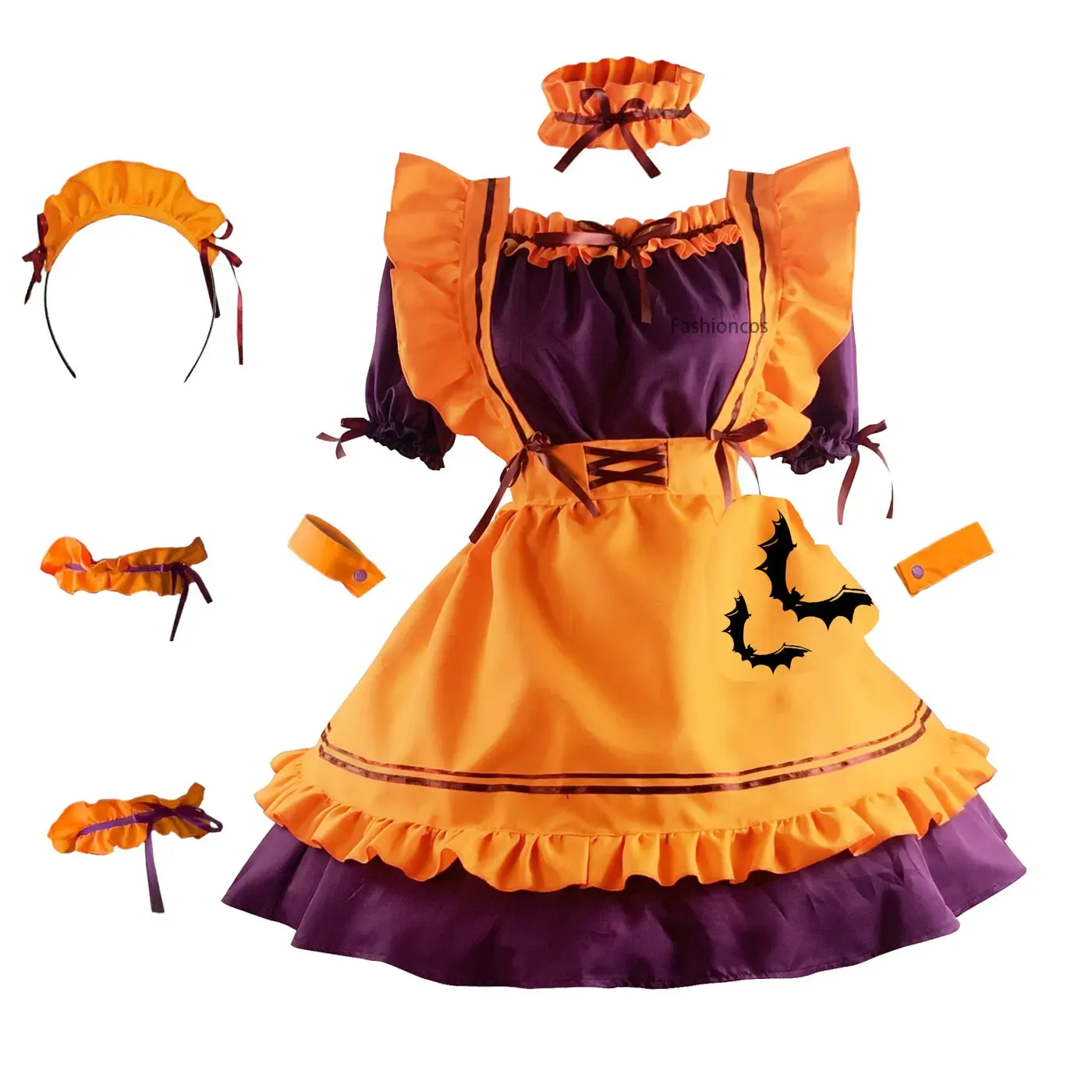 open lace back dress Orange 1960s Halloween Pumpkin Spiderweb Puff-Sleeve Dress main image 0