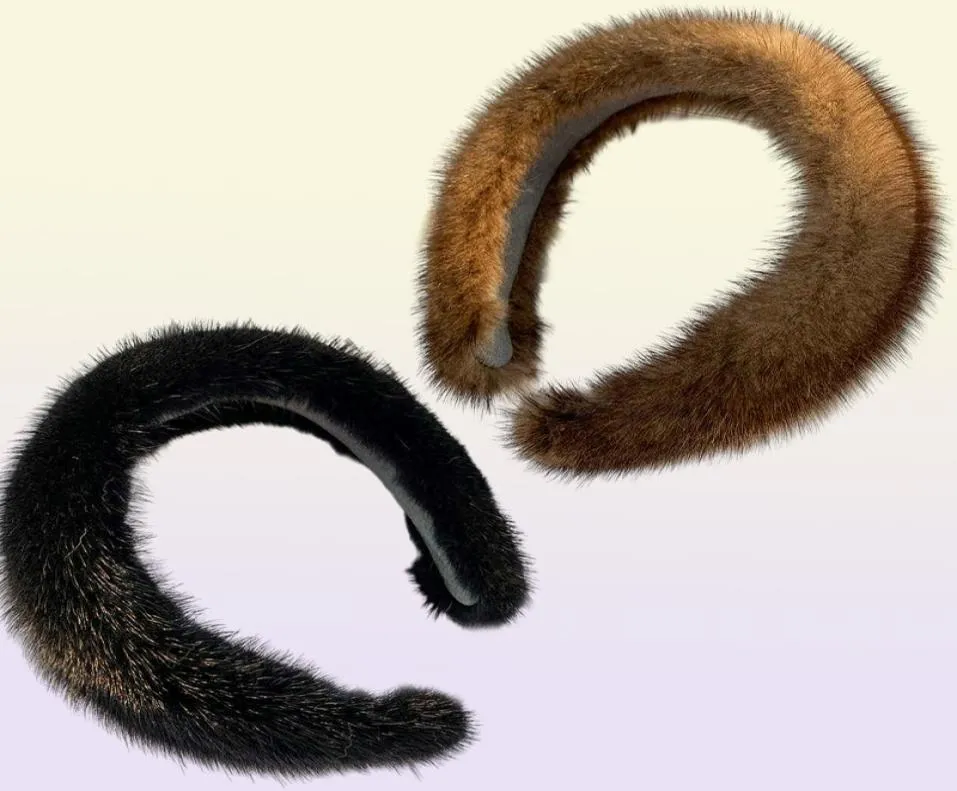 Womens Girls äkta Mink Fur Hairband Headband Headwear Head Band Furry Y Brown Black Beige Gray 2021 Fashion X07226947977