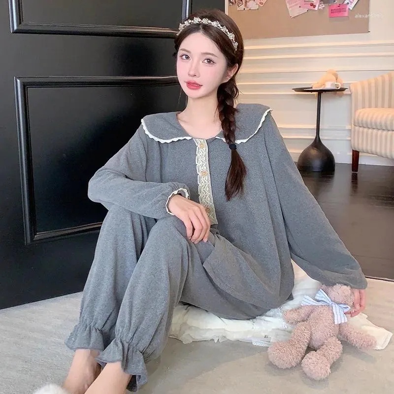 Kadın pijama 2pcs kalınlaştırılmış mercan kadife pijama setleri kış kawaii kıyafetleri uzun kollu düğme üst pantolonlar peluş pijamalar kadınlar için