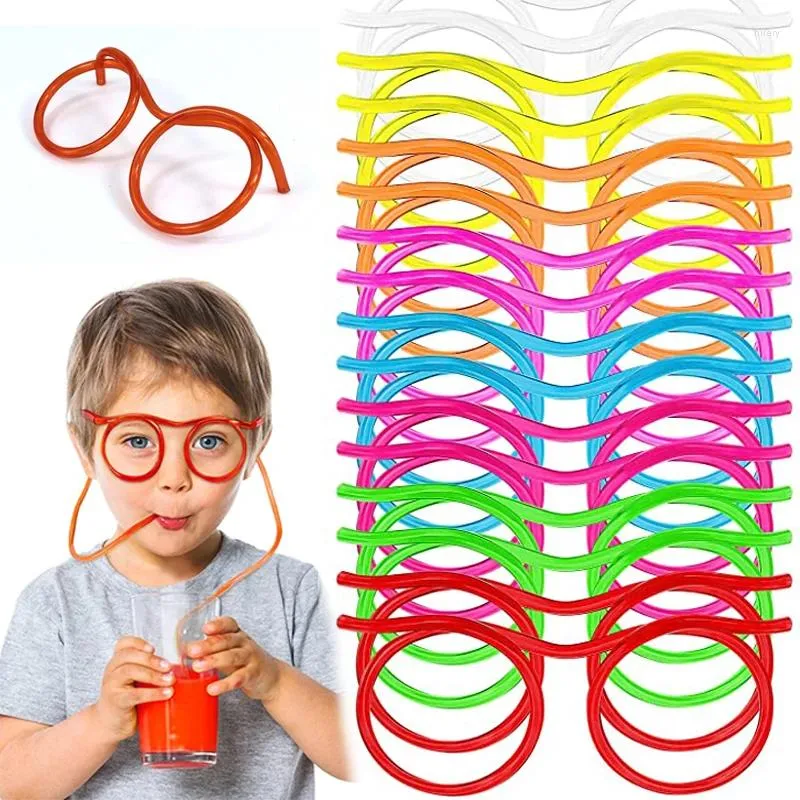 Disposable Cups Straws 1PC Fun Soft Plastic Glasses Straw Reusable Flexible Drinking Diy Funny Toys Kids Gift Party Supplies