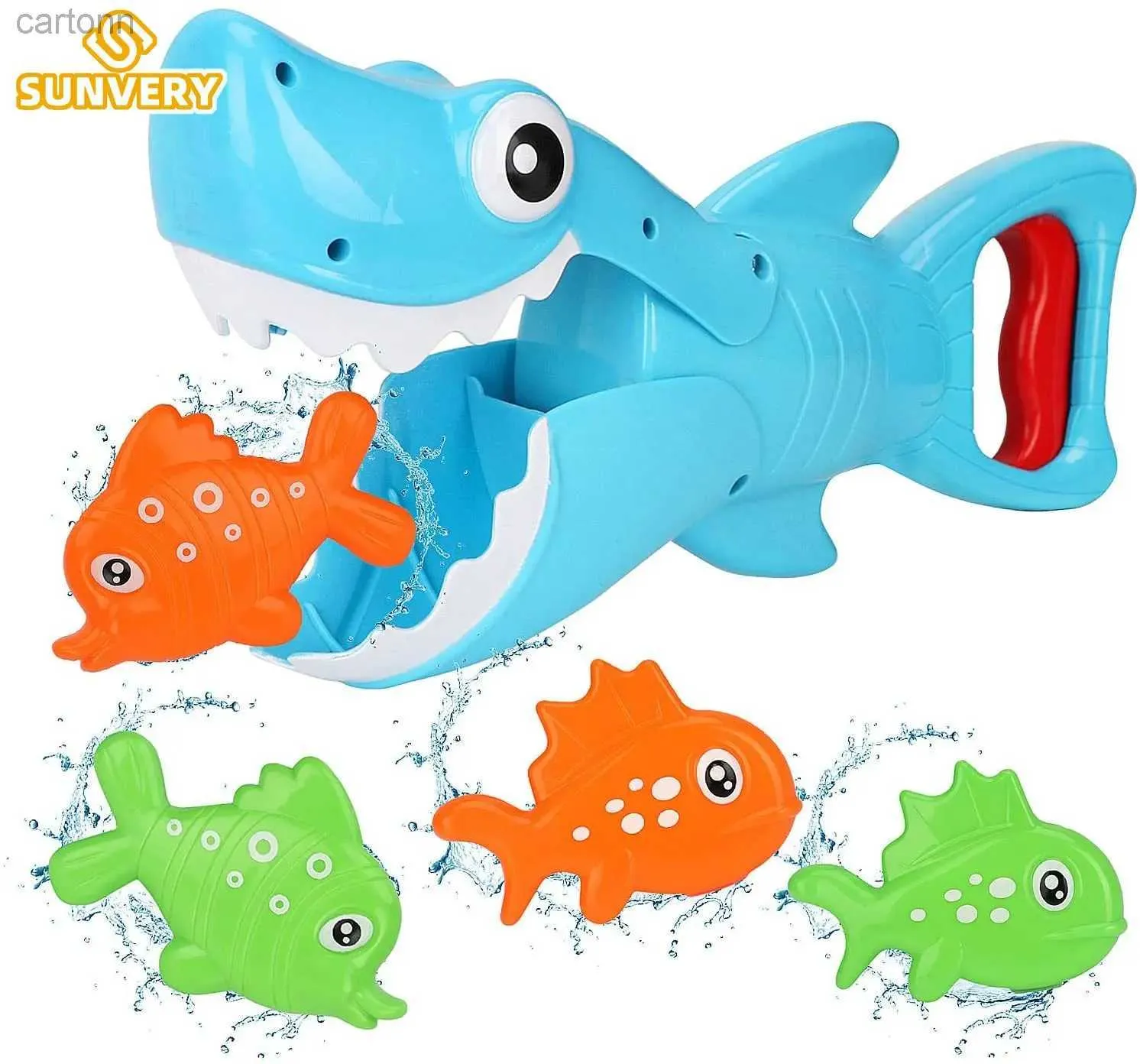 Bath Toys SUNVERY Shark Grabber Kids Bath Toys Blue Shark with Teeth Biting Action Include 4 Toy Fish Bath Toys for Boys Girls Toddlers 240413