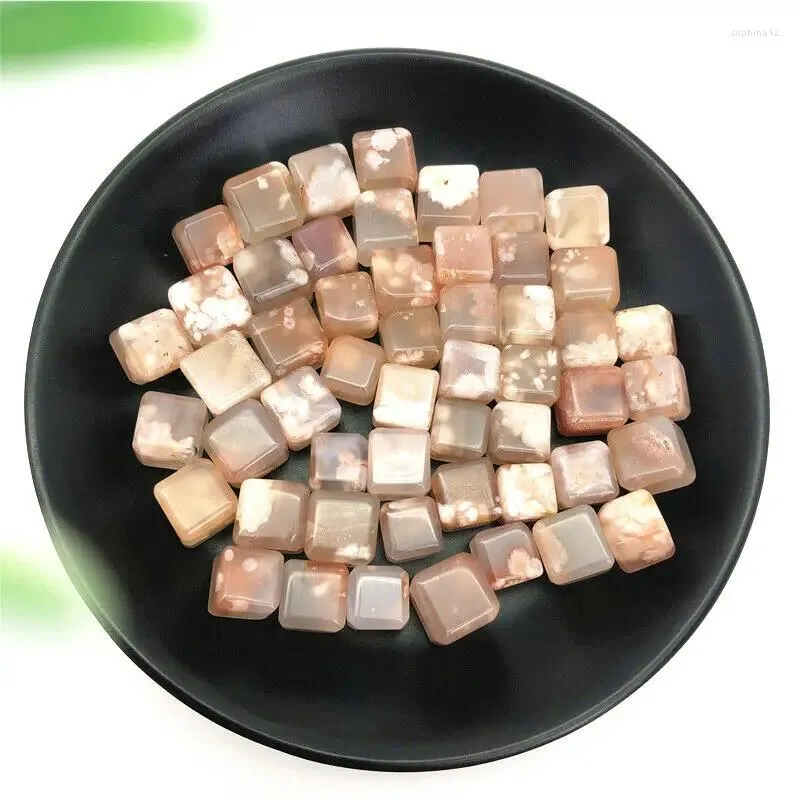 Dekorativa figurer 1PC Natural Cherry Blossom Agate Cube Crystal Stones Healing Gemstone Gifts and Minerals