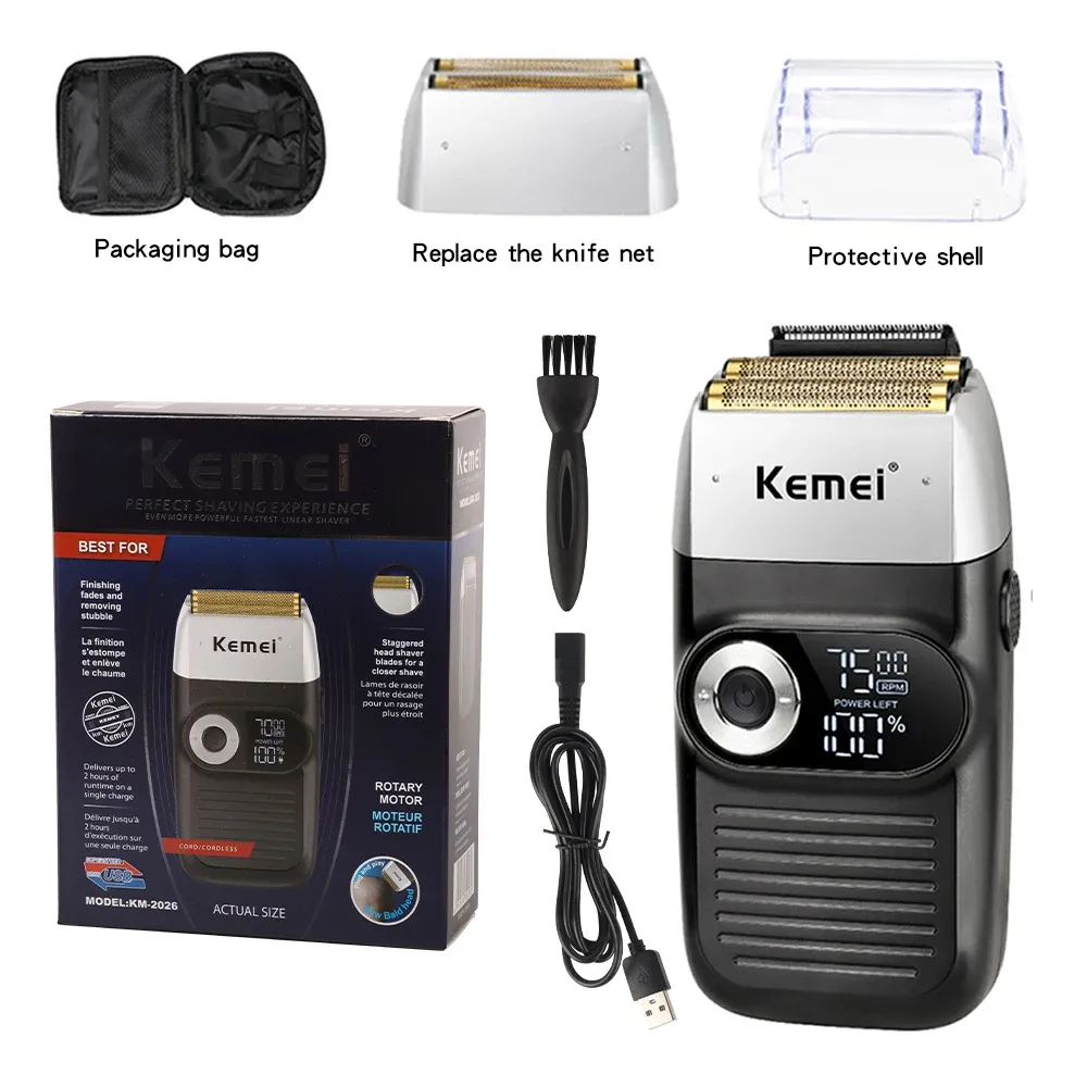 Shavers kemei km2026 km2024 rasoio elettrico professionista USB ricaricabile potente rasoio calvo con rasoio elettrico per uomini