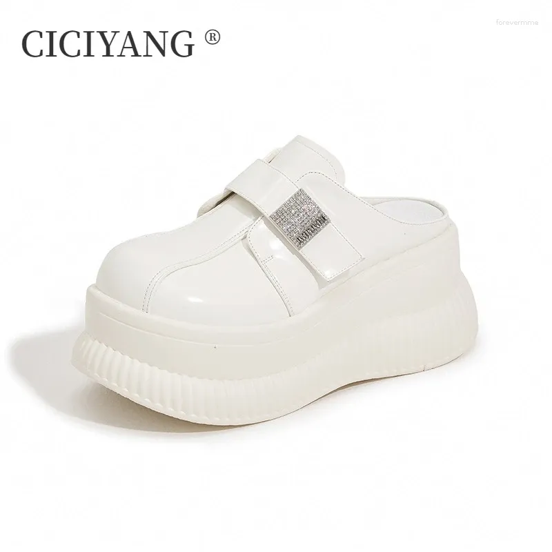 Slippers CICIYANG 8.5cm Thick-soled Women 2024 Summer Half Ladies Platform Spring Muller Shoes Protect Toes Playshoes