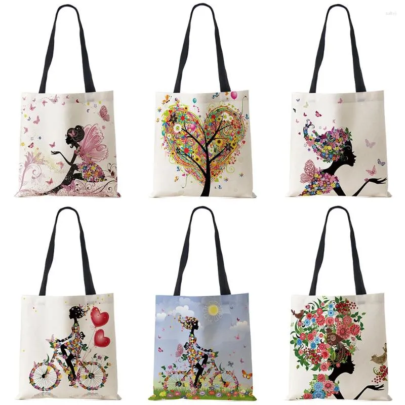 Evening Bags Ing Girl Print Linen Reusable Shopping Women Large Tote Fashion Handbags With Customized Printed