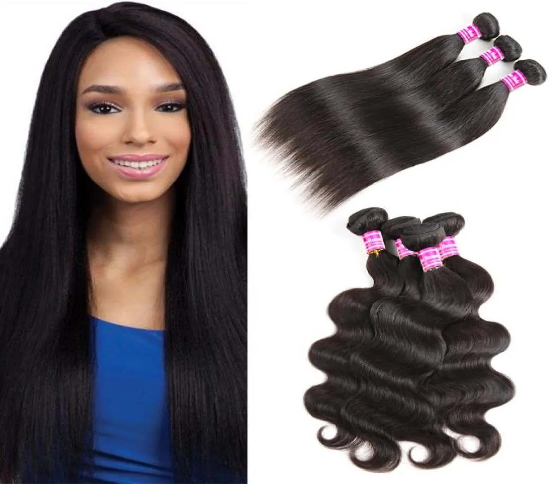 Unprocessed 10a Brazilian Virgin Hair Bundles Vendors Straight Human Hair Weaves Body Wave Hair Extensions Wefts Natural Color 1459194