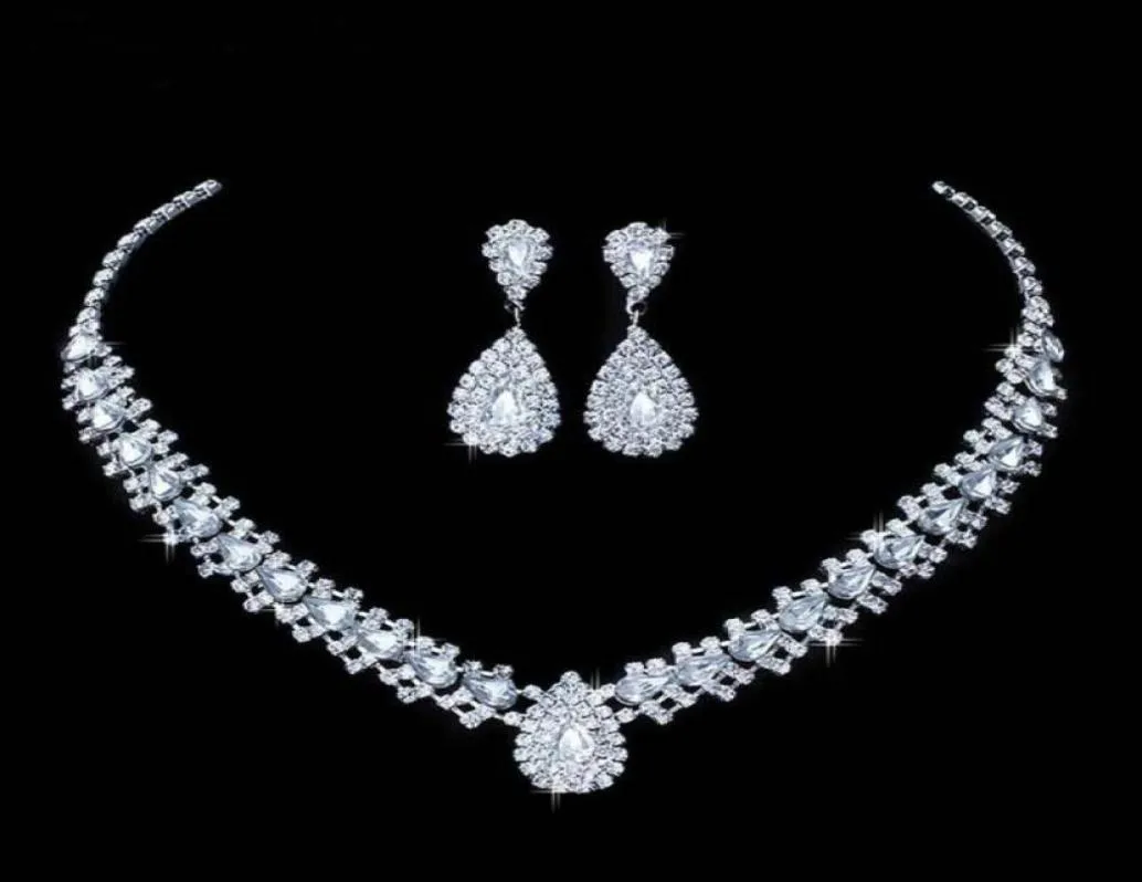 Gelin nedime mücevherleri damla küpe kolye seti için lüks düğün takı setleri Avusturya kristal tüm hediye50763335228622