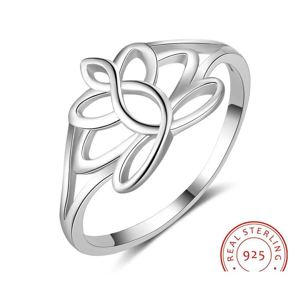 Band Rings Summer Style S925 Sterling Sier Ring For Women Girl Sizes 6-8 Simple Lotus Fashion Jewelry Wedding Gift High Pol Dhgarden Dhvzu
