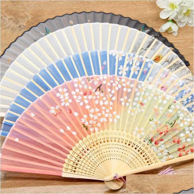 Party Favor Bamboo Flower Fold Hand Fans Wedding Chinese Style Silk Fan Children Antique Folding Gift Vintage Supplies Mj0848 Drop Del Dhok2