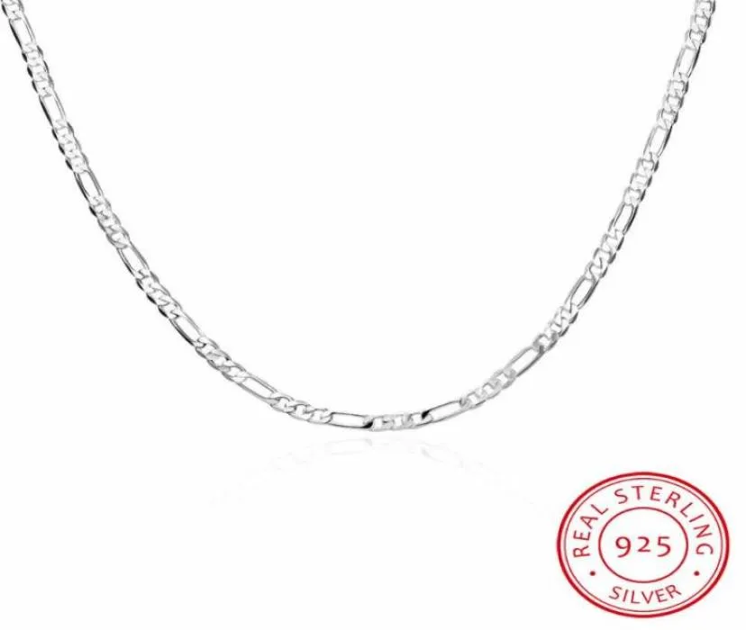 8 Storlekar Tillgängliga Real 925 Sterling Silver 4mm Figaro Chain Necklace Womens Mens Kids 4045506075cm smycken Kolye Collares7110681