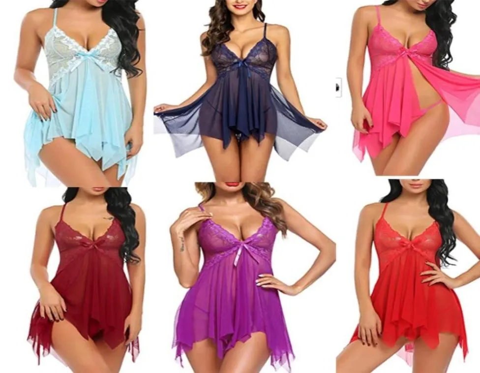 Sexy Lingerie Women Lace Babydoll Sleepwear Boudoir Outfits Plus Size Langeray S4XL77770312225258