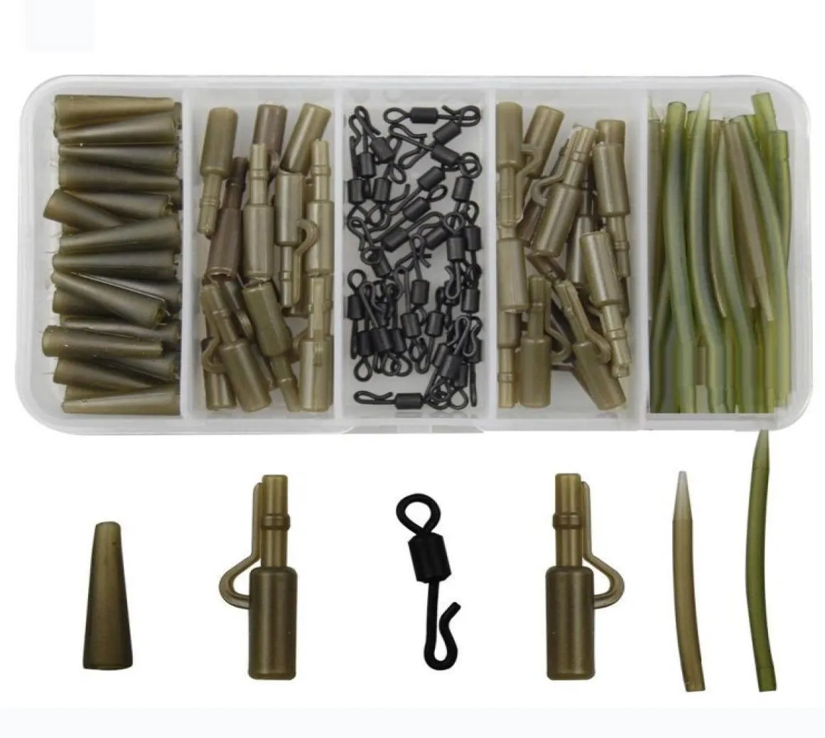 120pcs Carp Fishing Tackle Accessories Carp Rigs Tackle Safety Lead Clips Quick Swivel AntiTangle Sleeve Kit3448173