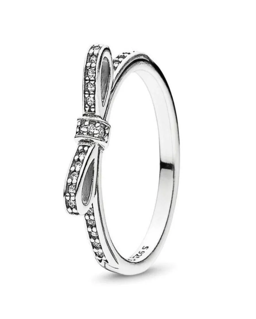 Real 925 Sterling Silver Silver Bound Bow Ring с оригинальным боксерским стилем стиля Свадебные украшения для женщин Girls253H5327513