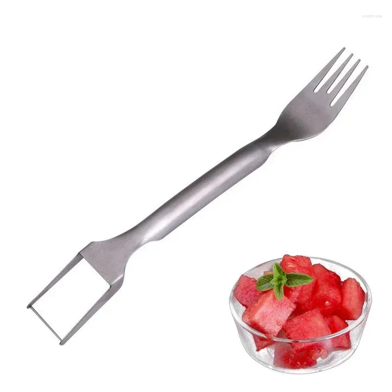 Forks 2 in 1 watermeloen vork multifunctionele slicer cutter mes divider roestvrijstalen keuken fruit snijgereedschap