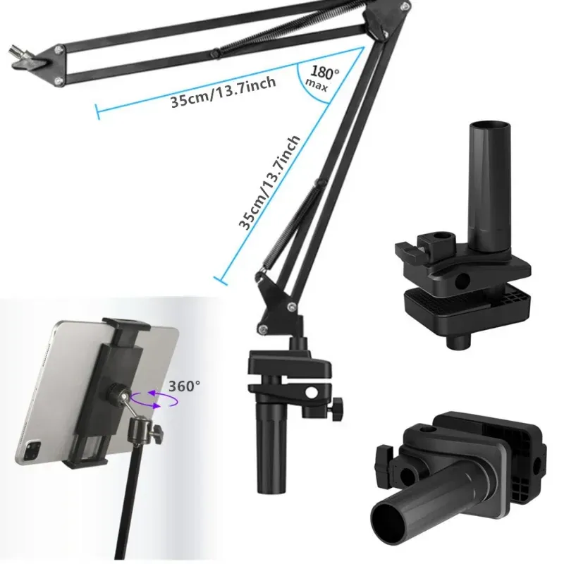 Tablet-Ständer für Bett Aluminium Arm Handy Klemmclip-Overhead Mount Ständer für iPad MIPAD Galaxy Tabs Telefone mit 4-13 Zoll