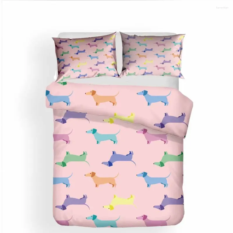 Sets de ropa de cama Puppy Dog Dachshund SE TDUVET Cubierta Case de almohada de 3 piezas Lino de cama con estampado