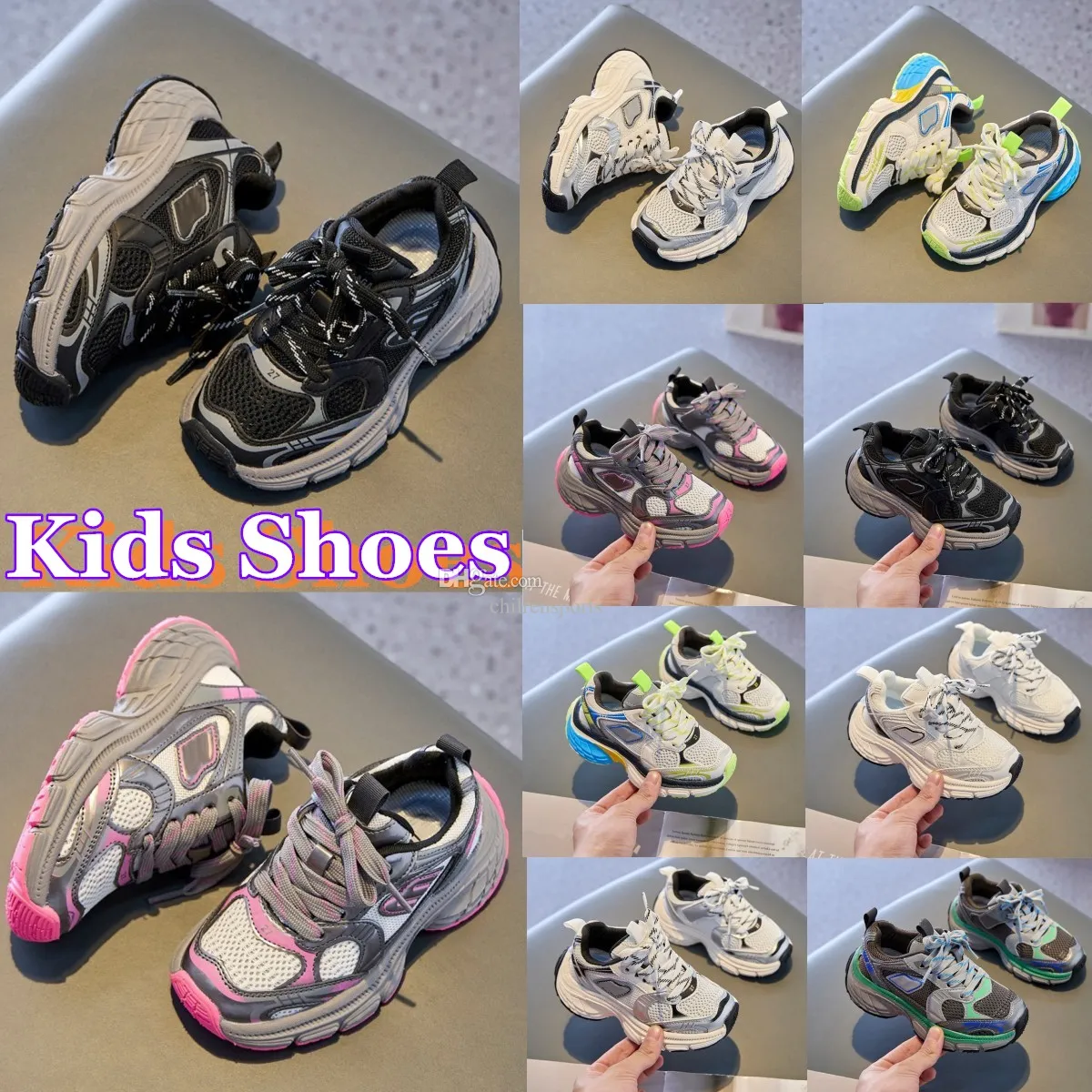 Designer Kids hoka shoes Toddler Sneakers in Black Silvery Pink and Green Outdoor Trainers for Youth and Babies Sizes 26 37