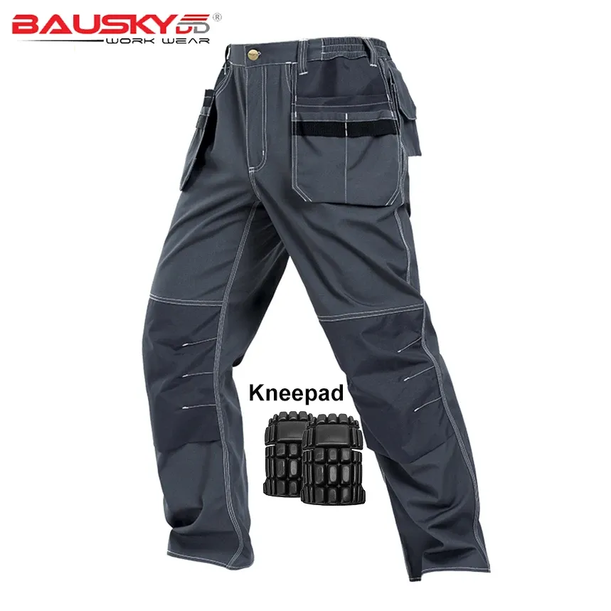 Pantalons de travail Men Pantalons multiples pantalons à outils avec des tampons de genou EVA amovibles de haute qualité Pantalon de cargaison mécanicien de travail