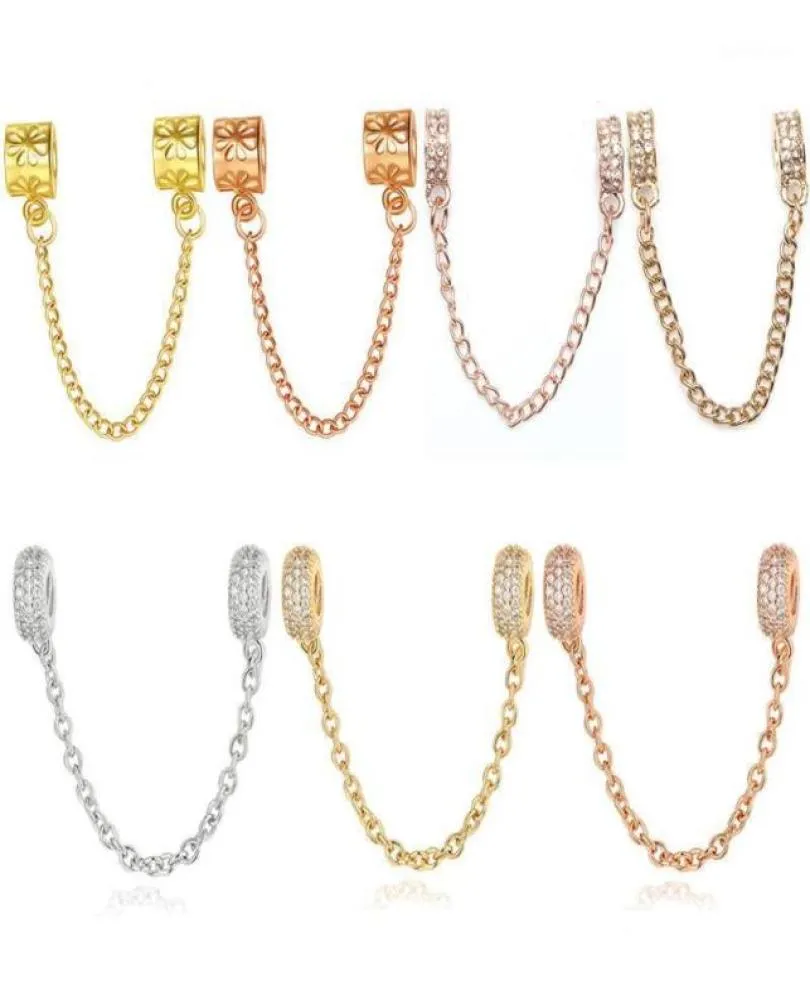 Charm Bracelets Buipoey Fashion Rose Gold Daisy Muster glänzende Zirkon Sicherheitskette 3mm Perlen Armband Barm Schmuck Geschenk17915210