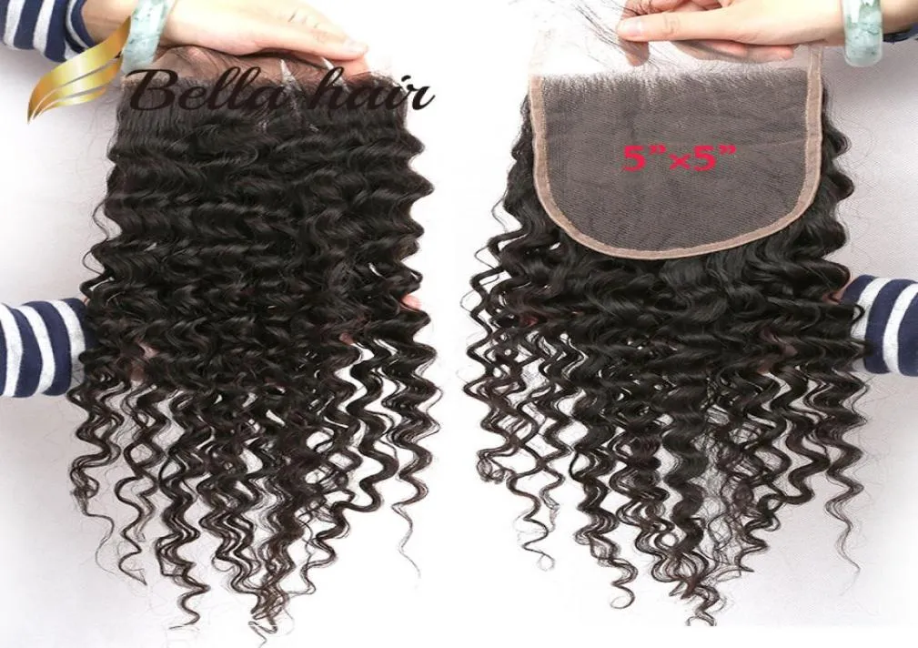 11A Deep CURLY 5X5 inch Lace Closure Brazilian Peruvian Indian Malaysian Wave Human Hair Can be dyed3640714