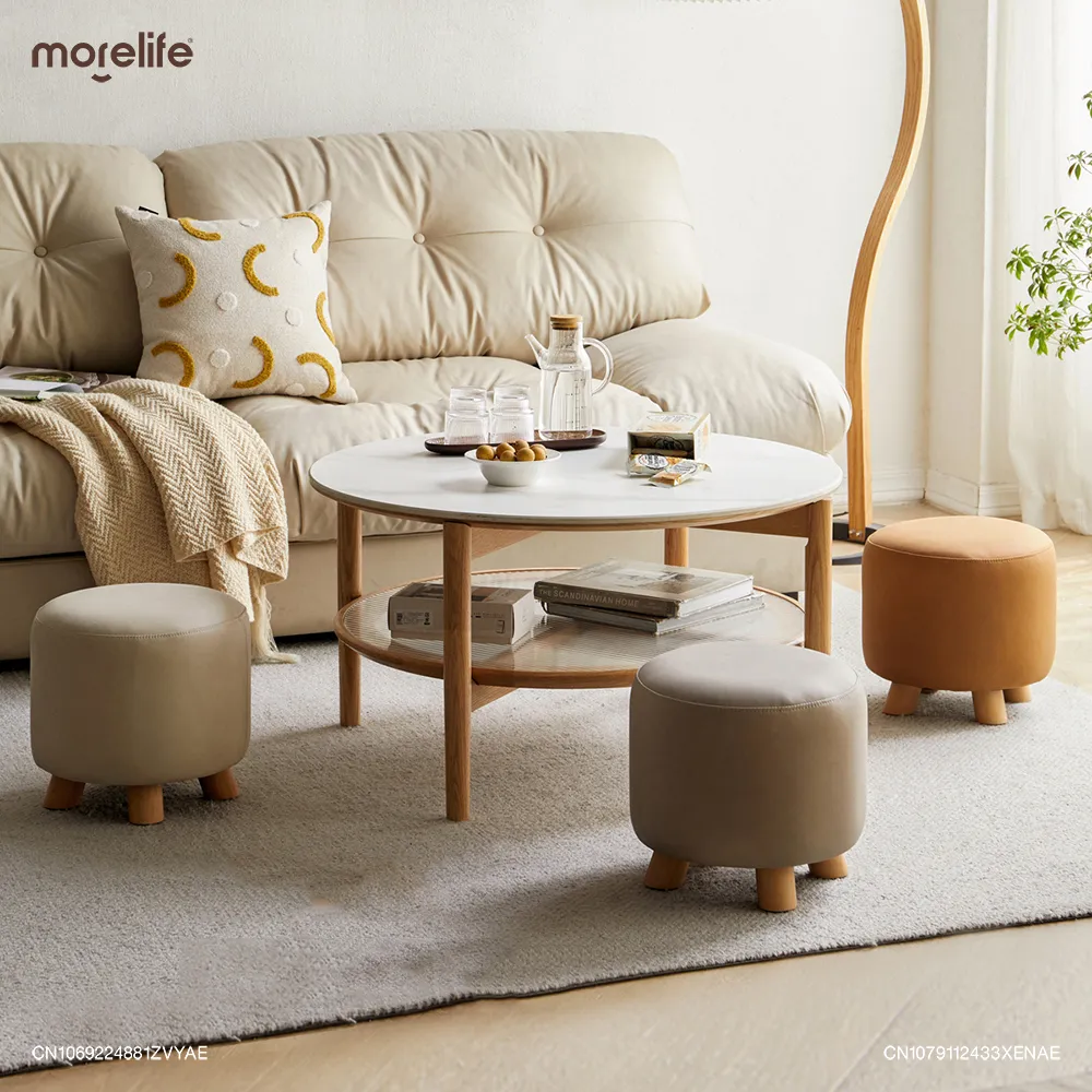 Solid Wood Round Stool: Modern Minimalist Low Stool for Living