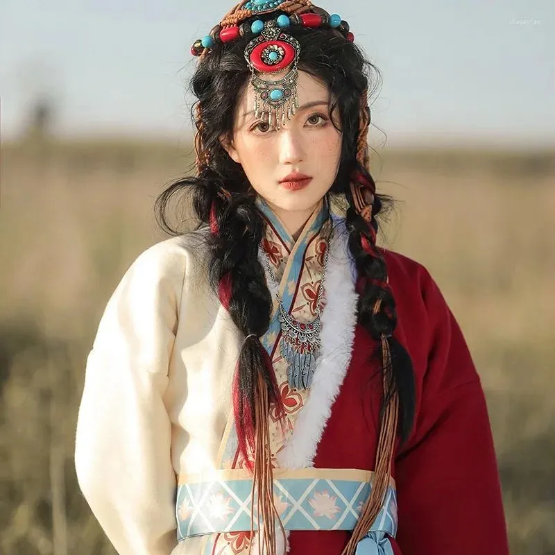 Stage Wear 2024 Women Daily Autumn and Winter Chinese Improved Style Han Elements Tibetanska kläder Etniska dansdräkter