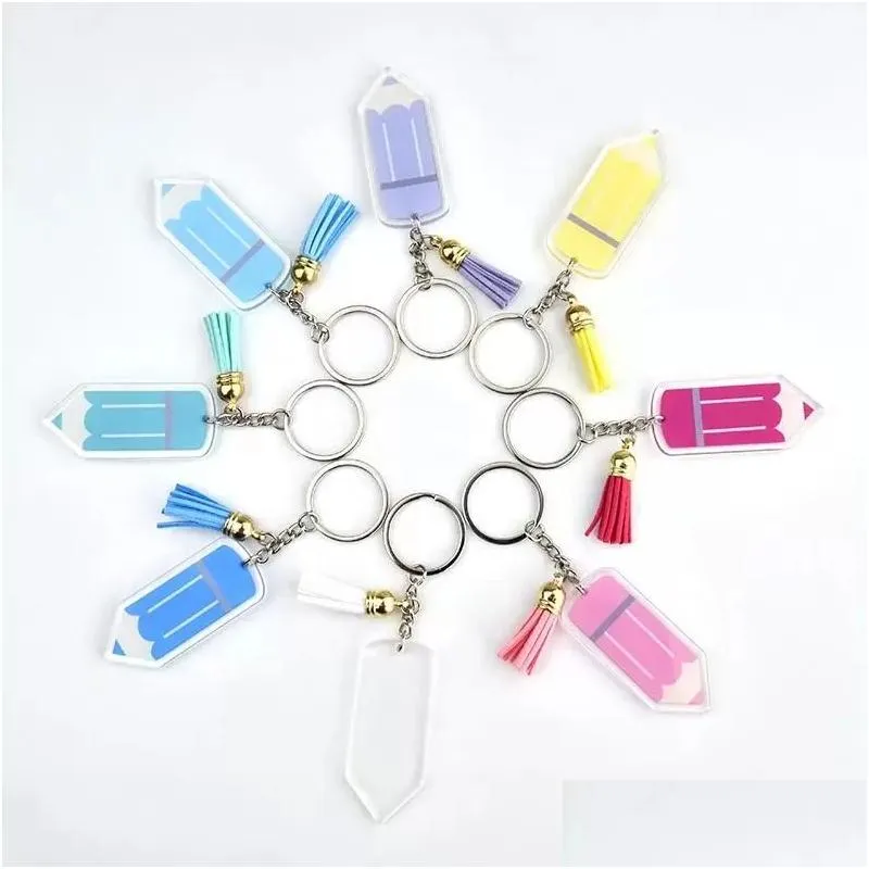 Keychains & Lanyards Custom Personalized Teachers Day Acrylic Pencil Keychain Fashion Tassel For Teacher Drop Delivery Accessories Dh7It