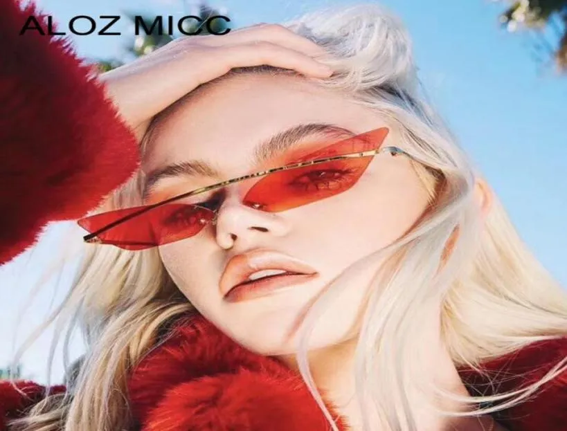 ALOZ MICC NIEUWE Fashion Cat Eye Zonnebril Women Brand Designer Vintage Rimless Sun Glazen vrouwelijke kleine frame retro -bril UV402575135