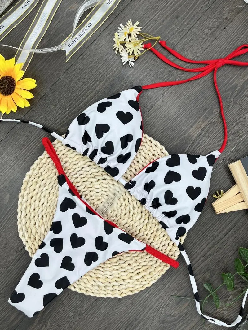 Kadın Mayo Seksi Üçgen Push Up Bikini Set Baskı Brezilyalı Kadın Bağlı String Bikinis Mayo Ton Matay Takım MAILLOT DE BAIN