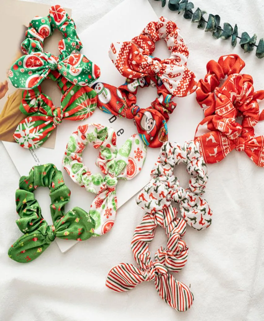 Orentes de coelho de Natal Scrunchies Hair anel Bow Nó Ponytail Cabelo elástico Ties doces garotas fofas Acessórios de cabelo de meninas6325219